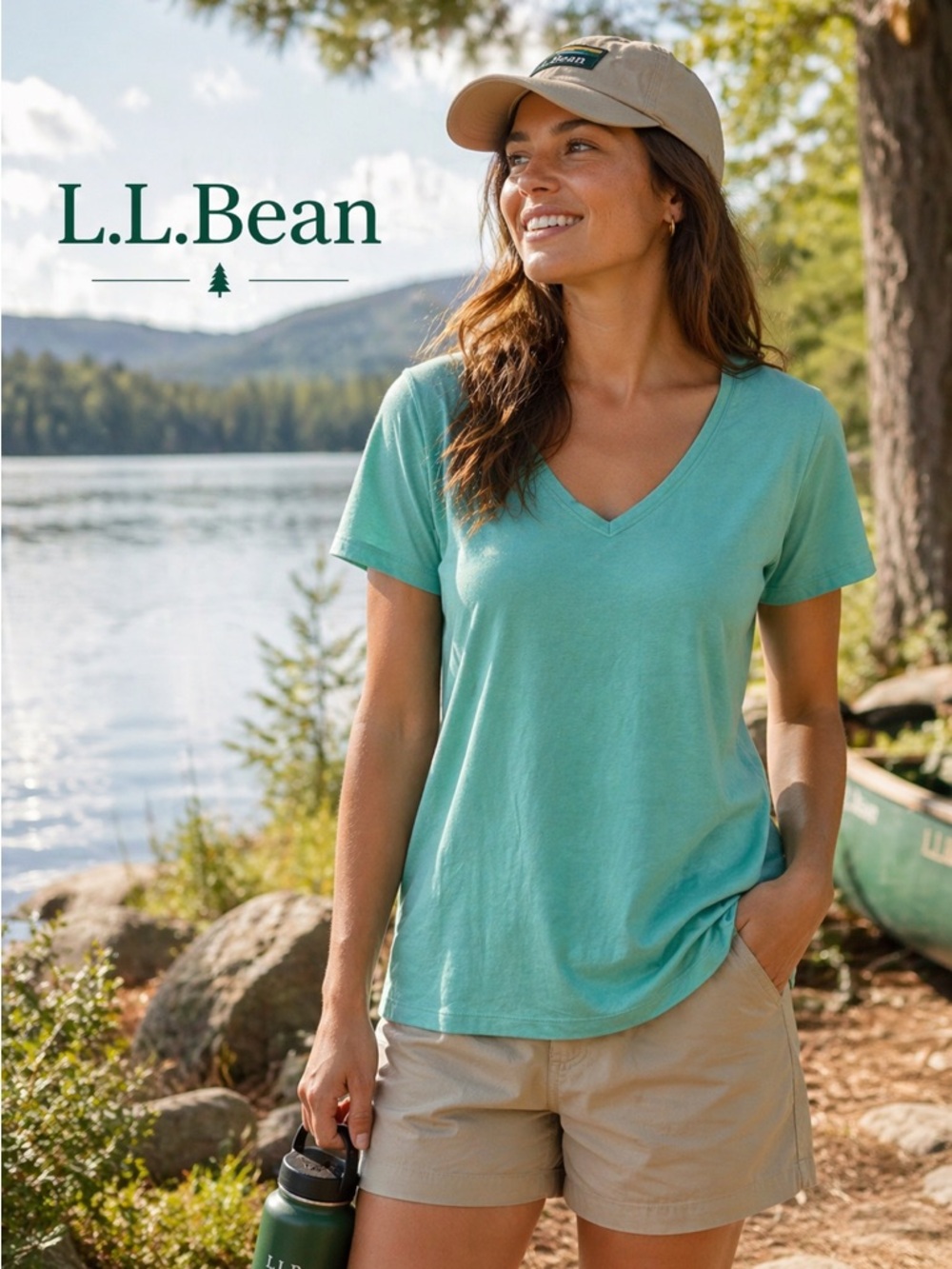 L.L.‎ Bean Aqua Short Sleeve V-Neck Top large